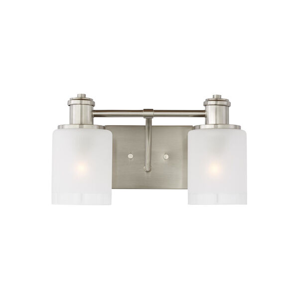 Norwood Brushed Nickel Two-Light Bath Vanity with Clear Highlighted Satin Etched Shade, image 1