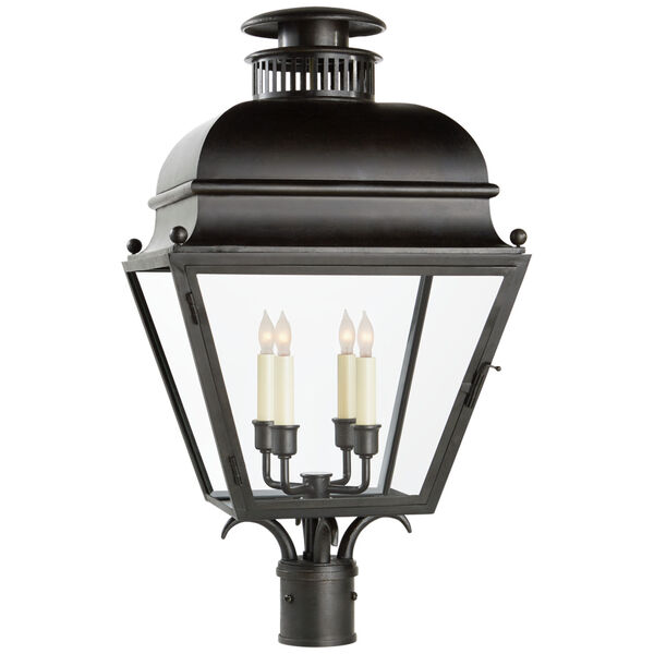 Holborn Medium Post Light in Aged Iron with Clear Glass by Chapman and Myers, image 1