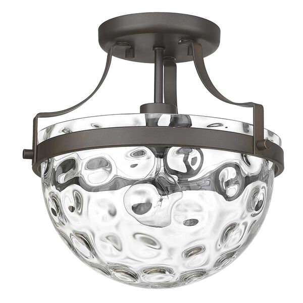Quinn Oil Rubbed Bronze One-Light Semi-Flush Mount with Clear Wavey Glass, image 3