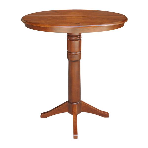 Espresso Round Pedestal Bar Height Table with 12-Inch Leaf, image 1