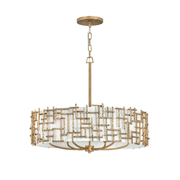 Farrah Burnished Gold Six-Light Chandelier with White Linen Shade, image 1