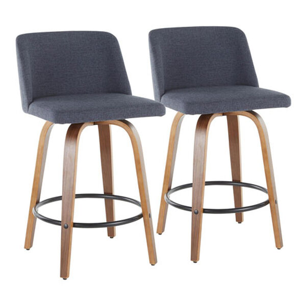 Toriano Walnut, Blue and Black Counter Stool, Set of 2, image 2