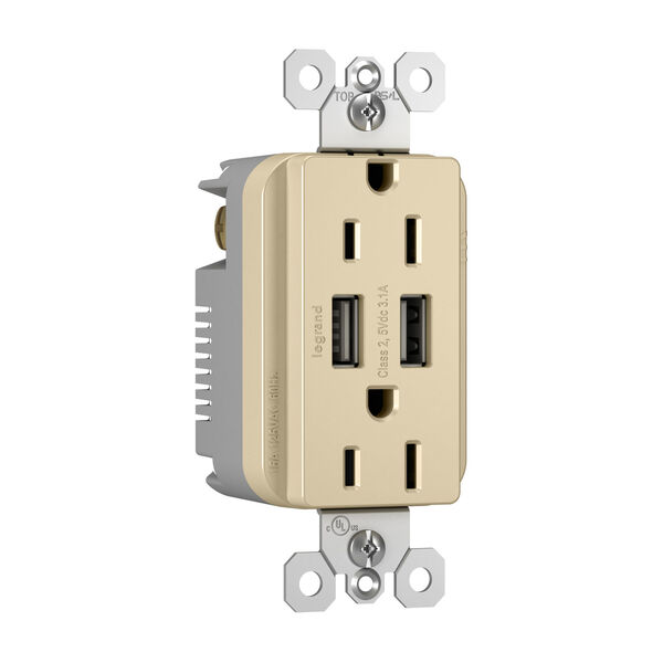 Ivory USB Chargers with Duplex 15A Tamper-Resistant Outlets, image 1