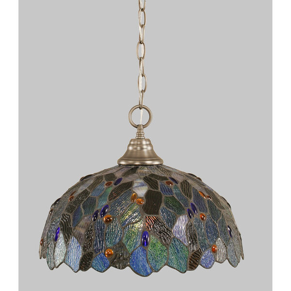 Any Brushed Nickel 16-Inch One-Light Pendant with Blue Mosaic Tiffany Glass, image 1