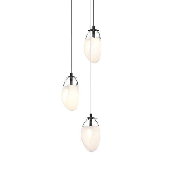 Liquid Satin Black Three-Light LED Cluster Pendant with Poured White Glass Shade, image 1