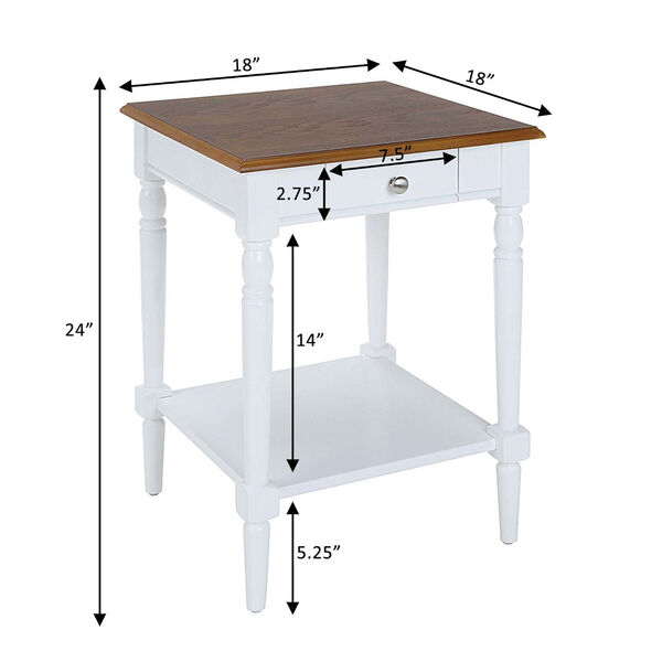 French Country Dark Walnut and White End Table with Drawer and Shelf, image 6