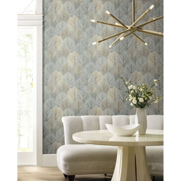 Candice Olson Modern Nature 2nd Edition Blue and Taupe Leaf Concerto Wallpaper, image 1