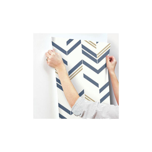 Blue Chevron Stripe Peel and Stick Wallpaper, image 2