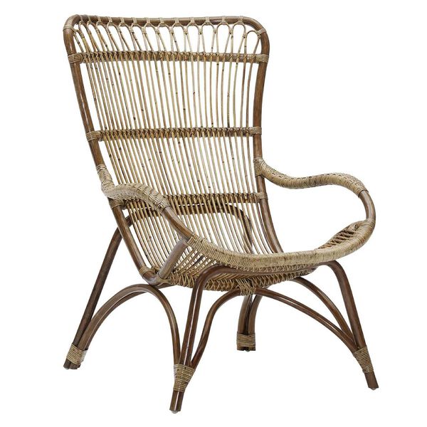 Monet Antique Highback Rattan Lounge Chair and Footstool, image 11