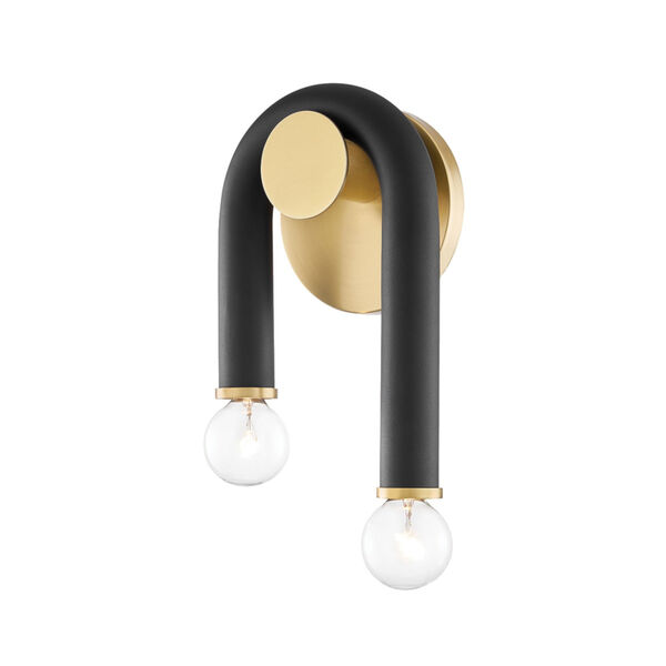 Whit Aged Brass and Black Two-Light Wall Sconce, image 1