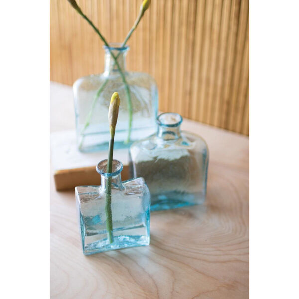 Blue Recycled Glass Square Glass Vase, Set of Three, image 1