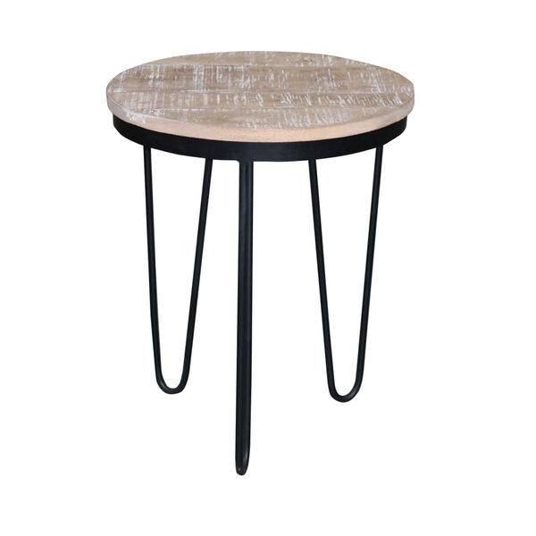 Outbound Natural and Black Round End Table with Wooden Top, image 1