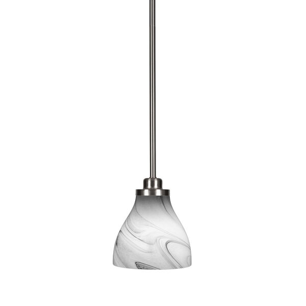 Odyssey Brushed Nickel Seven-Inch One-Light Mini Pendant with Onyx Swirl Glass Shade, image 1