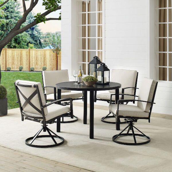 Kaplan Oatmeal and Oil Rubbed Bronze Outdoor Metal Round Dining Set with Swivel Chair, Five-Piece, image 1