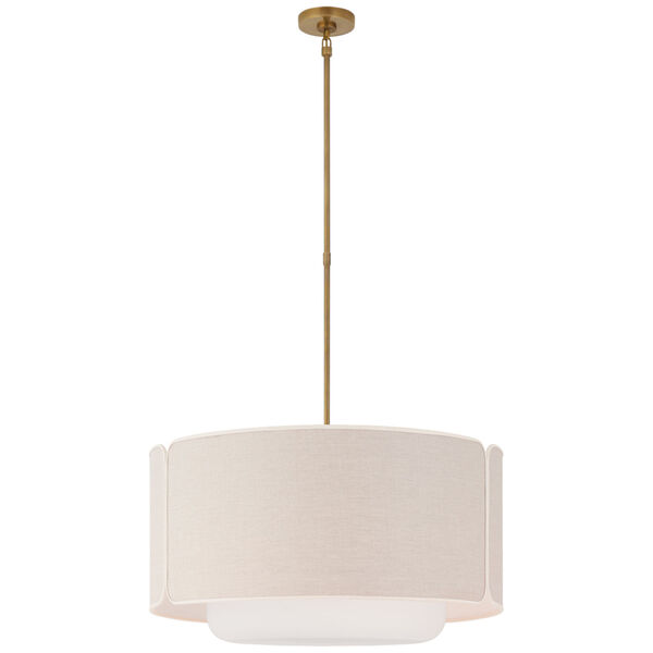 Eyre Large Hanging Shade in Soft Brass and Soft White Glass with Natural Linen with Cream Trimmed Shade by kate spade new york, image 1