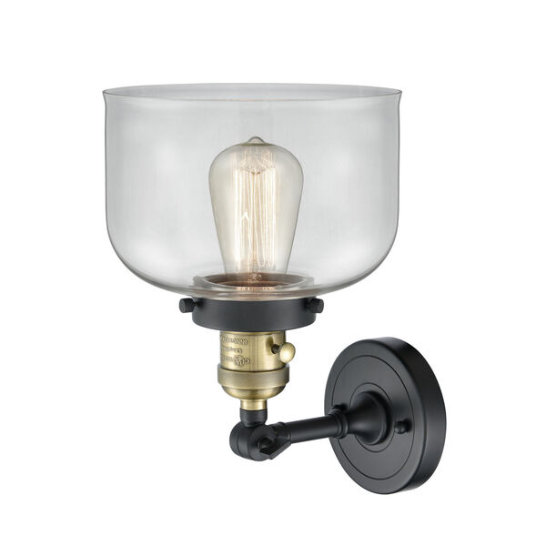 Franklin Restoration Black Antique Brass Eight-Inch One-Light Wall Sconce with Clear Large Bell Shade, image 2