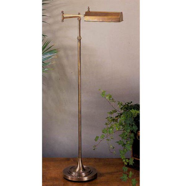 Dorchester Swing Arm Pharmacy Floor Lamp in Antique-Burnished Brass by Chapman and Myers, image 1