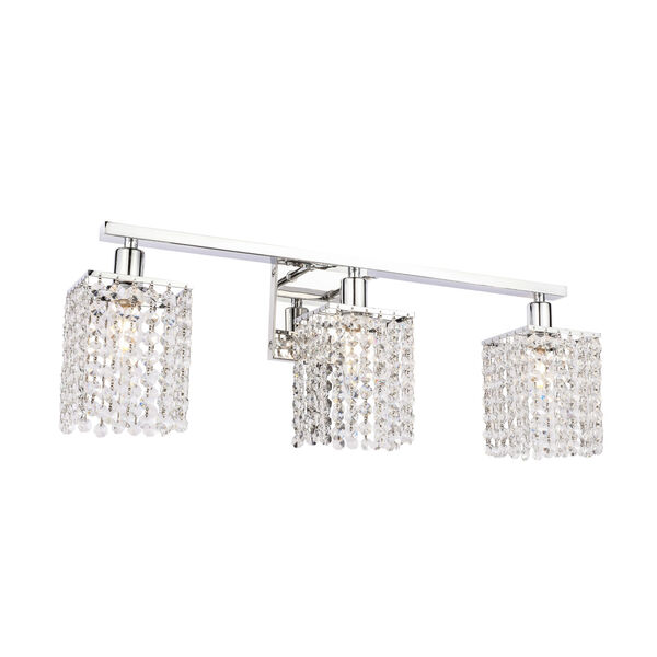 Phineas Chrome Three-Light Bath Vanity with Clear Crystals, image 4
