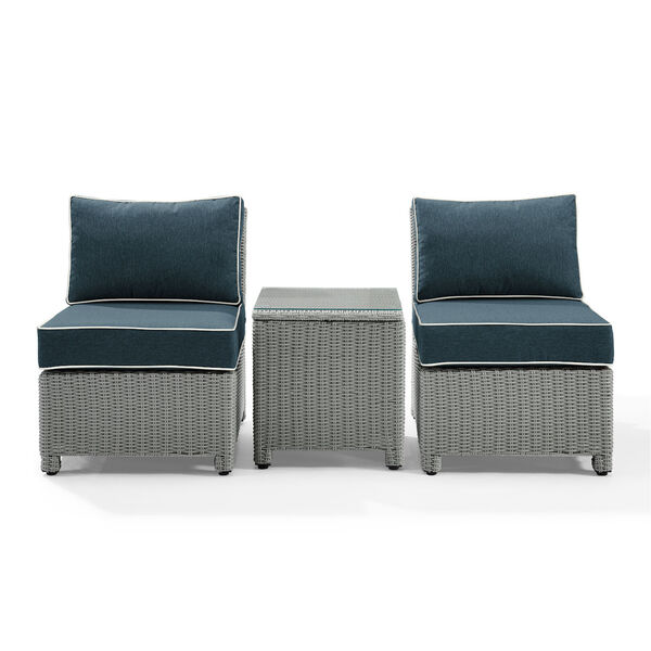 Bradenton Gray and Navy Outdoor Wicker Chair Set, 3-Piece, image 1