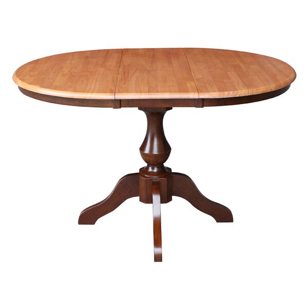 Cinnamon and Espresso Round Top Pedestal Dining Table with 12-Inch Leaf, image 2