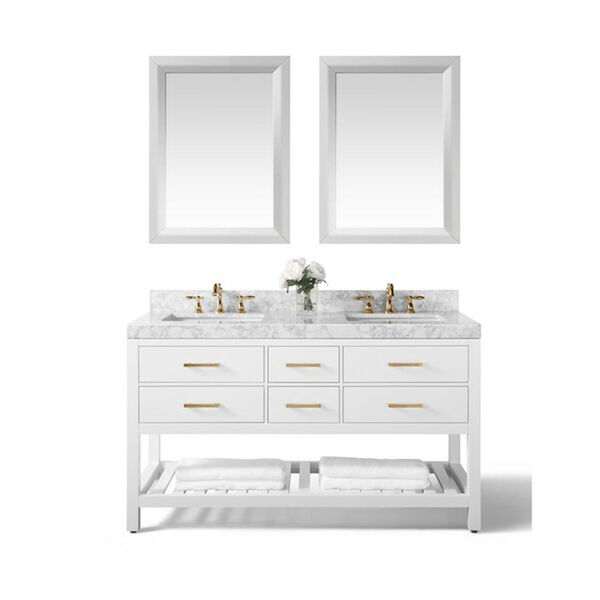 Elizabeth White 60-Inch Vanity Console with Mirror and Gold Hardware, image 1