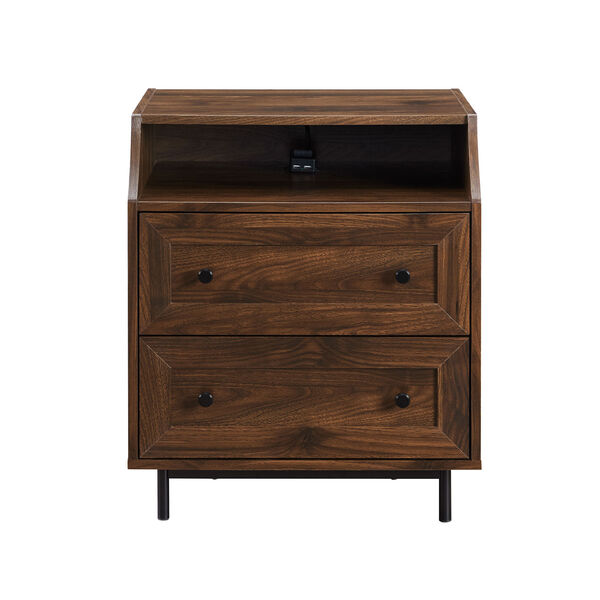 Dark walnut Curved Open Top Two Drawer Nightstand with USB, image 5