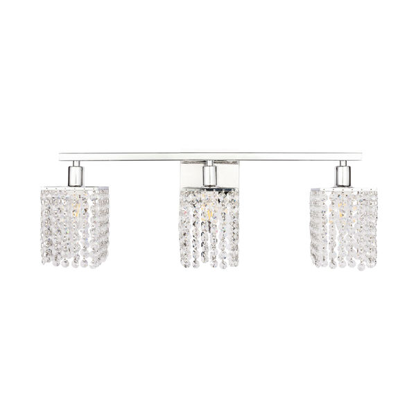Phineas Chrome Three-Light Bath Vanity with Clear Crystals, image 3