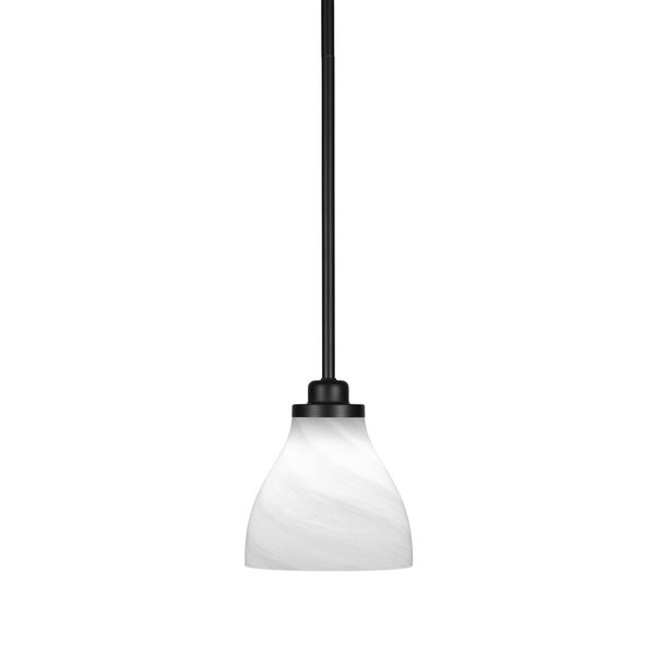 Odyssey Matte Black Seven-Inch One-Light Mini Pendant with White Marble Glass Shade, image 1