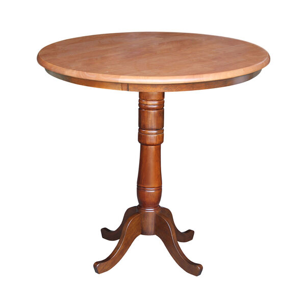 42-Inch Tall, 36-Inch Round Top Cinnamon and Espresso Pedestal Pub Table, image 1