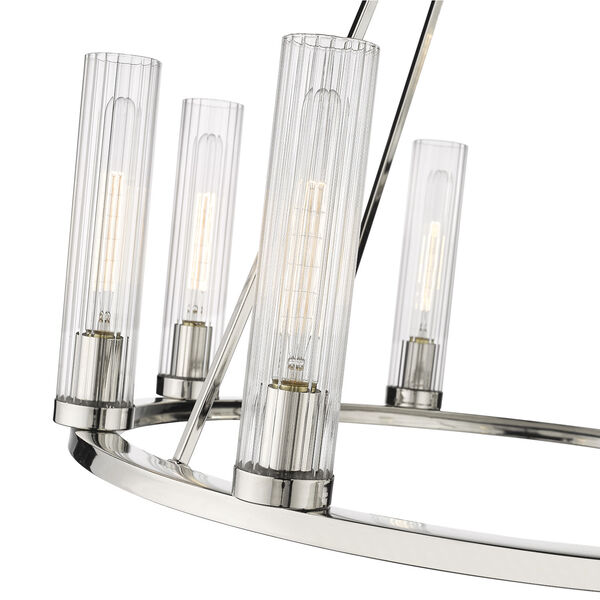 Beau Polished Nickel Eight-Light Chandelier with Clear Glass Shade, image 6