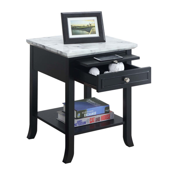 American Heritage White and Black End Table with Drawer and Slide, image 2