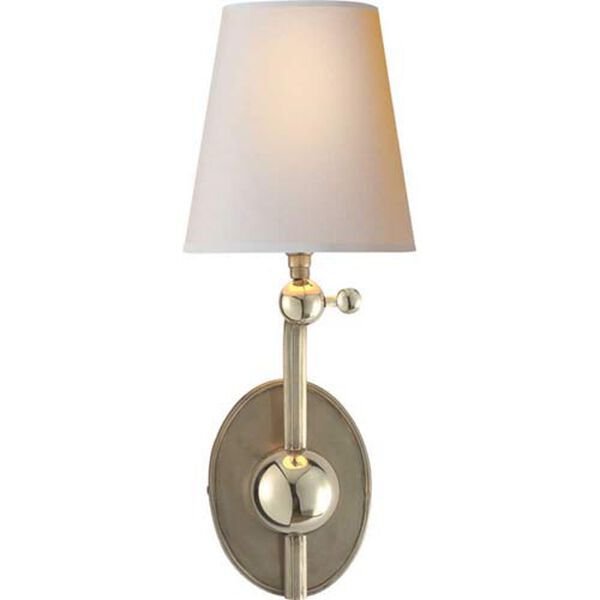 Alton Pivoting Sconce in Antique Nickel and Polished Nickel with Natural Paper Shade by Thomas O'Brien, image 1
