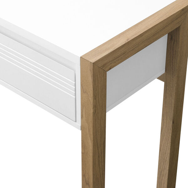 Ashton English Oak and Solid White Fluted Drawer Writing Desk, image 5