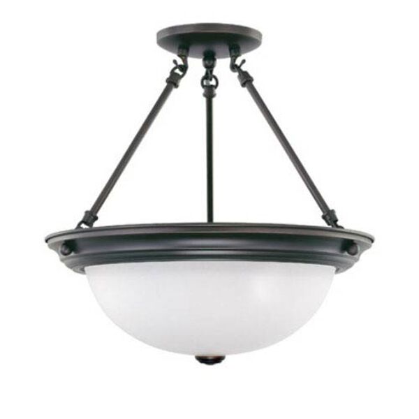 Mahogany Bronze Three-Light Semi Flush Mount with Frosted White Glass, image 1