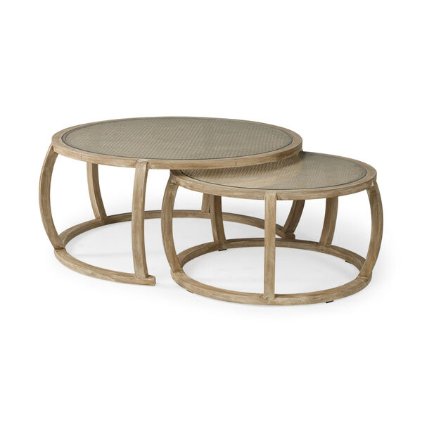 Hubbard II Brown Round Woven Cane Solid Wood Coffee Table, Set of Two, image 1