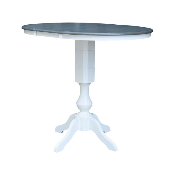 White and Heather Gray 36-Inch Round Top Pedestal Bar Height Dining Table, image 2
