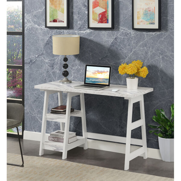 Designs2Go White Trestle Desk with Shelves, image 1