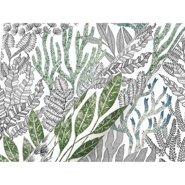 Coral Leaves Blue Green Wallpaper, image 4