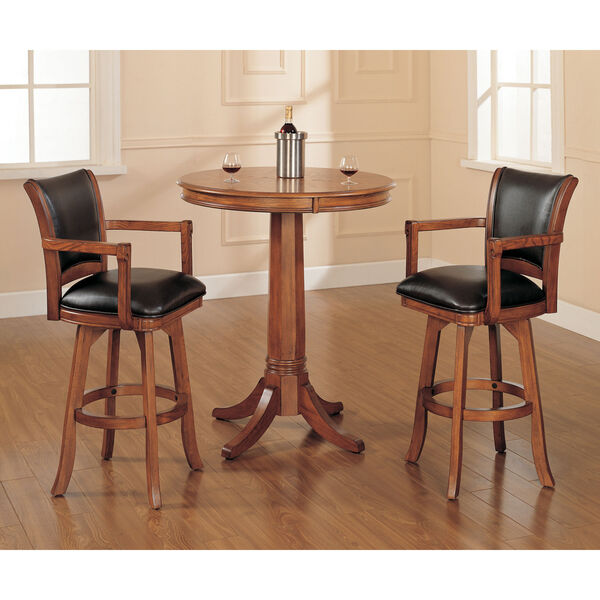 Park View Medium Brown Oak 42-Inch Bistro Table and Two Bar Stools, image 1