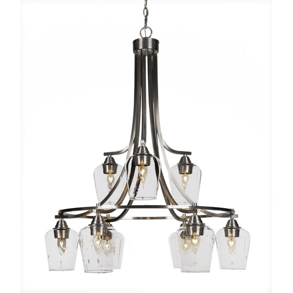 Paramount Brushed Nickel Nine-Light 30-Inch Chandelier with Clear Bubble Glass, image 1