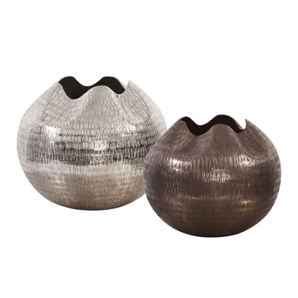 Deep Copper Howard Elliott Textured Deep Copper Aluminum Pinched Top Globe Vase, Small, image 3