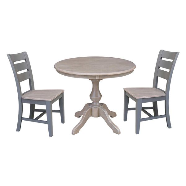 Parawood III Washed Gray Clay Taupe 36-Inch  Round Top Pedestal Table with Two Chairs, image 1