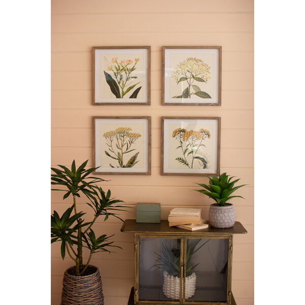 Rattan Wood Framed Flower Prints Under Glass, Set of Four, image 2