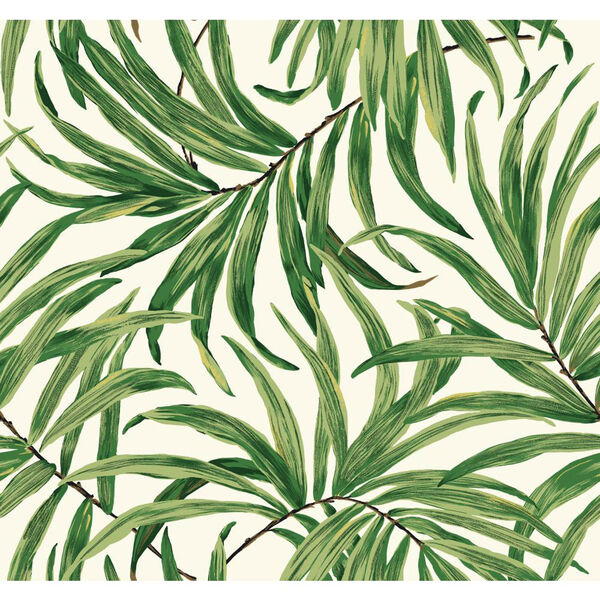 Ashford House Tropics White and Green Bali Leaves Wallpaper, image 1