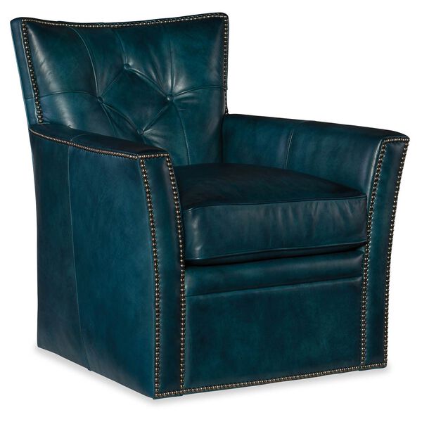 Conner Blue Leather Swivel Club Chair, image 1