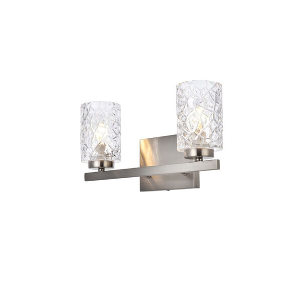 Cassie Satin Nickel and Clear Shade Two-Light Bath Vanity, image 3