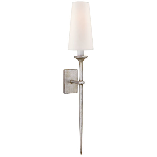 Iberia Single Sconce in Burnished Silver Leaf with Linen Shade by Julie Neill, image 1