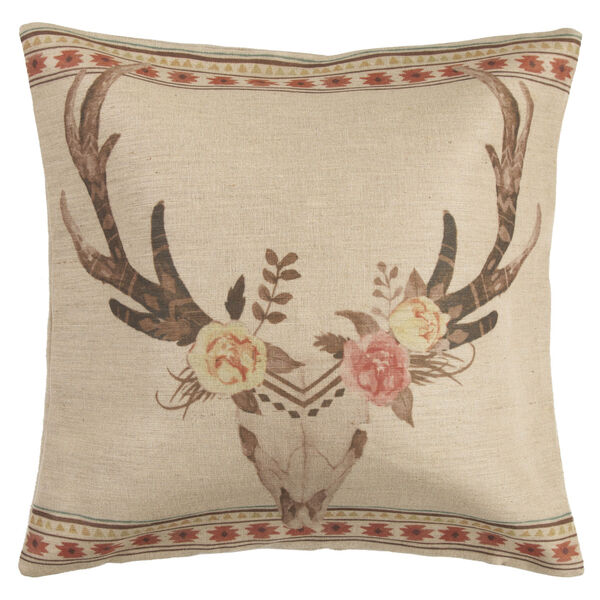 Desert Skull Tan and Pink 22 In. X 22 In. Throw Pillow, image 1
