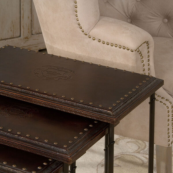 Set of Three Nesting Tables with Leather Tops, image 2