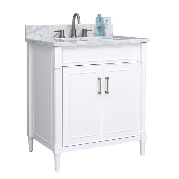 Bristol White 31-Inch Vanity Set with Carrara White Marble Top, image 2